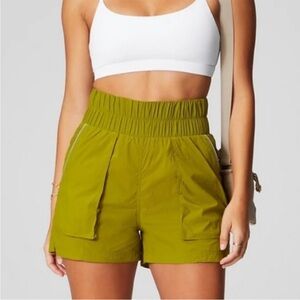 Extra high waist lightweight green nylon workout shorts Fabletics size medium